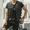 Vintage Brown Motorcycle Vests Men Zipper Pockets Leather Jacket All-match Sleeveless Men's Riding Vest Motor Biker Jackets