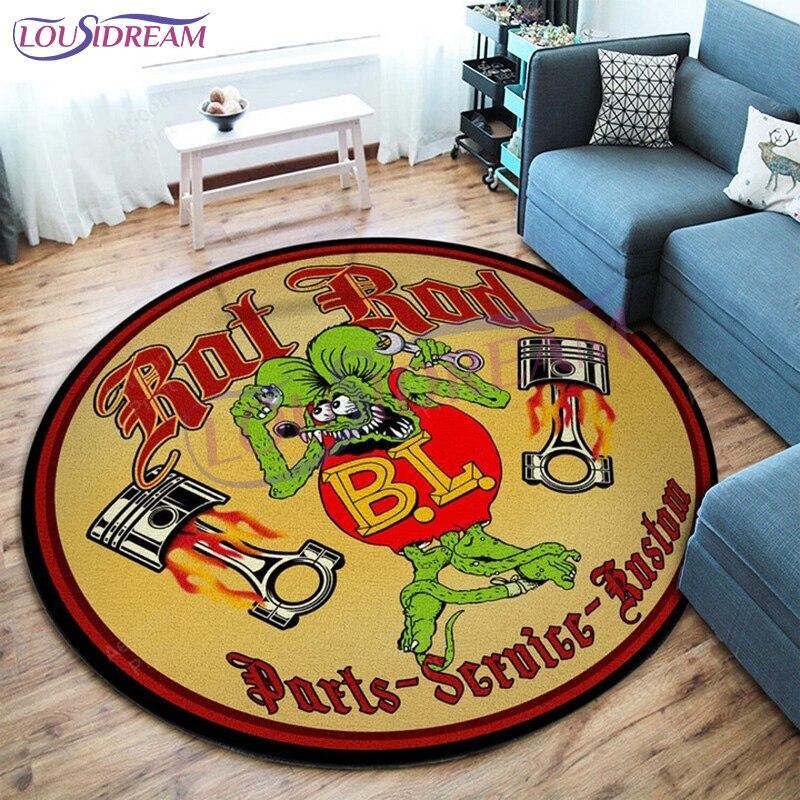 Персонализированный Хот-Род Гараж Круглый Коврик Rat Fink Ковер Ретро Круглый Ковер Декор Гостиной Коврики Коврики для Спальни Коврик Для Стулья