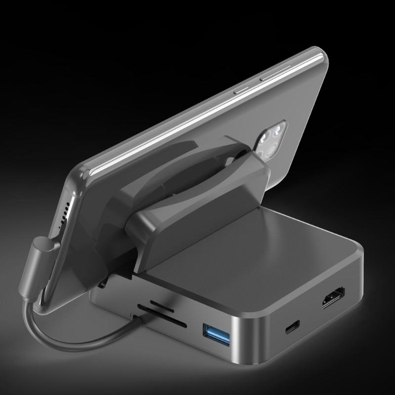 Универсальный USB-C хаб, док-станция USB-C с функцией подставки для телефона для высокоскоростной передачи данных и эффективности зарядки