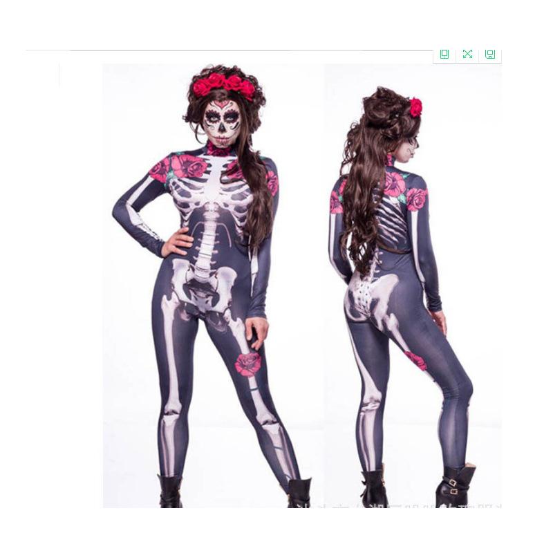 Cosplay Halloween Skull Costume Zombie Jumpsuit Uniform, Undead Bar, Halloween Skull Zombie Costume