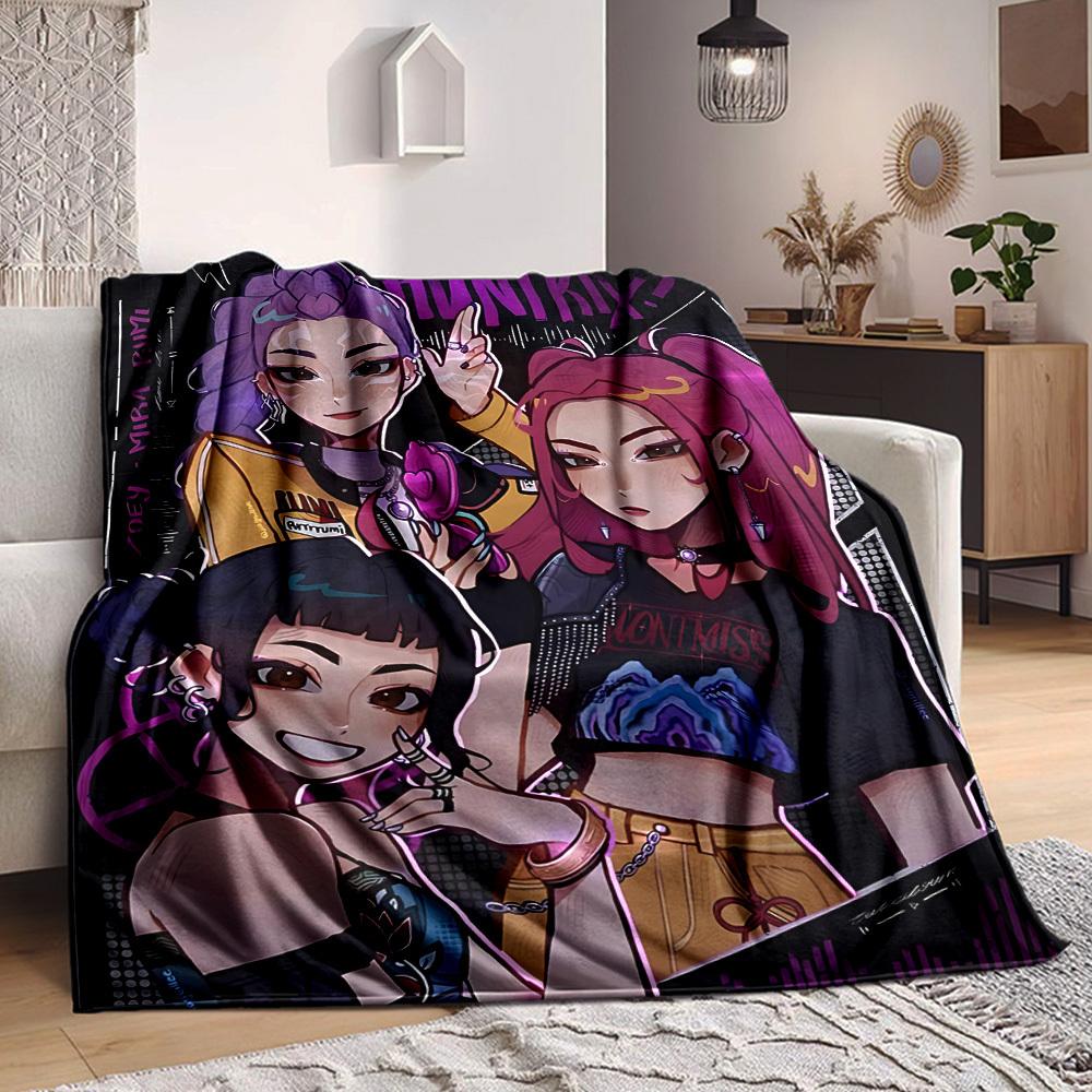 1 шт. Huntrix, K POP Мягкое Уютное Одеяло с Цифровой Печатью, Всесезонное Многоцелевое Вязаное Постельное Белье, Офис, Диван Домашний Декор Одеяло
