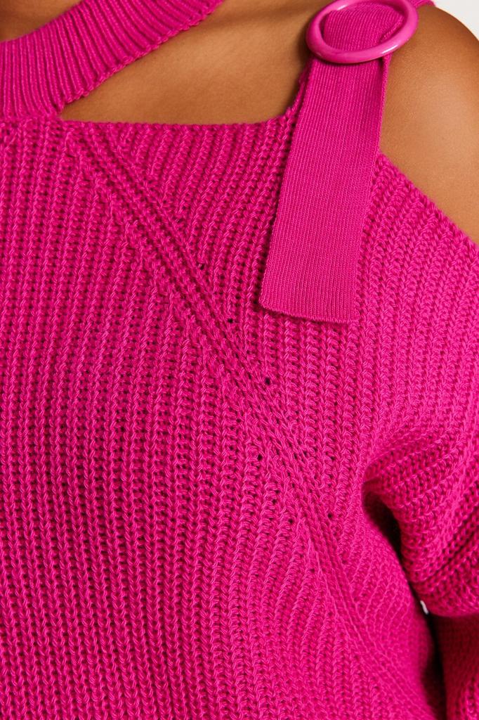 Women's Plus Size Sweater Fuchsia Window Cut Out Detailed Knitwear Sweater