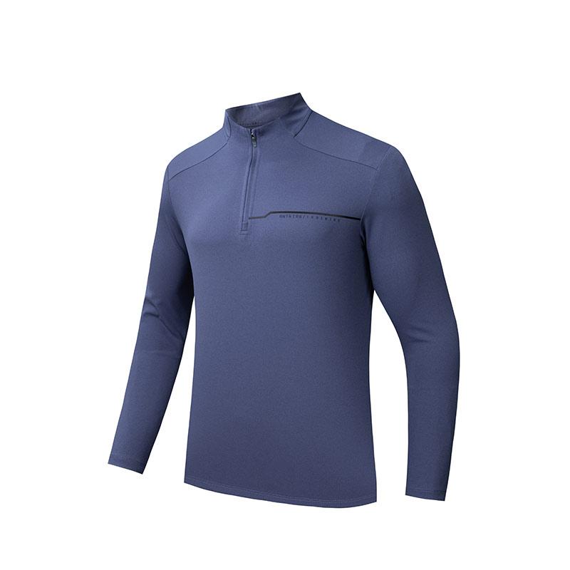 Anta Plain Stand Collar Long Sleeve T-Shirt Men Tops Muse-Blue 952437401-2