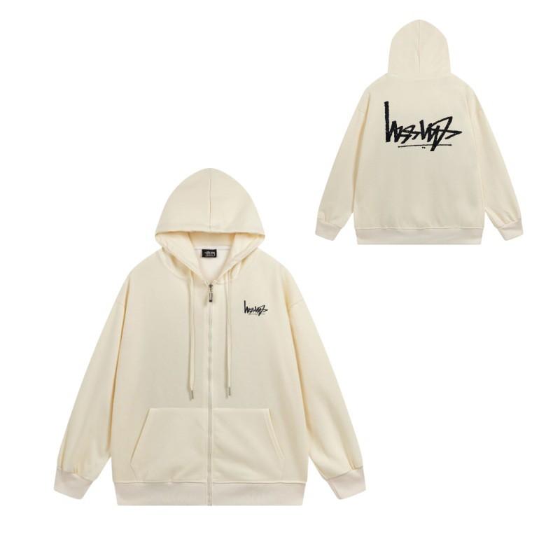 Stussy-Style Zip-Up Hooded Sweatshirt Men Oversized Cotton Long Sleeve Casual Graphic Pullover Jacket