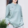 Women's Cotton Linen Retro Long-Sleeve Top: Spring/Summer, Slim Fit, Stand-Up/Asymmetrical Collar