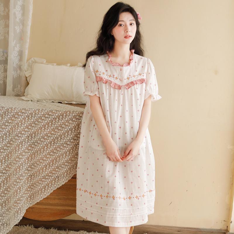 Женская летняя пижама из чистого хлопка 2023 года с марлей и свободными рукавами с завязками на пять точек