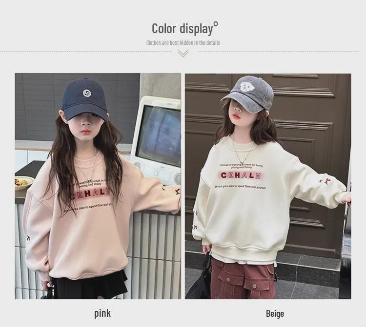 Свитер Heart Plus Velvet для девочек — милый пуловер с длинными рукавами для детей, осенне-зимний корейский стиль, однотонный универсальный дизайн.