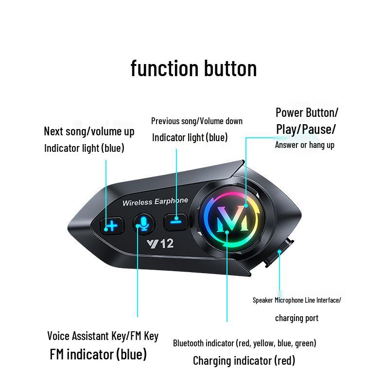 Bluetooth-гарнитура для мотоциклетного шлема Y12 с шумоподавлением, долгим временем работы, для полнолицевых и полулицевых шлемов.