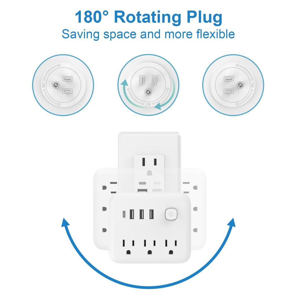 Outlet Adapter Portable Multifunctional U.S. Standard Multi-Plug Outlet Splitter For Bathroom Dorm Home Workplace Hotel Kitchen
