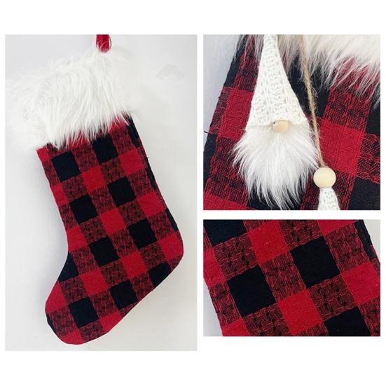 1шт Рождественский чулок Красный Черный Клетчатый Безликий Гном Кисточкой Белый Плюшевый Топ Многоразовый Рождественская Елка Подвесной Носок Подарочный Мешок Подвеска Праздничное Украшение