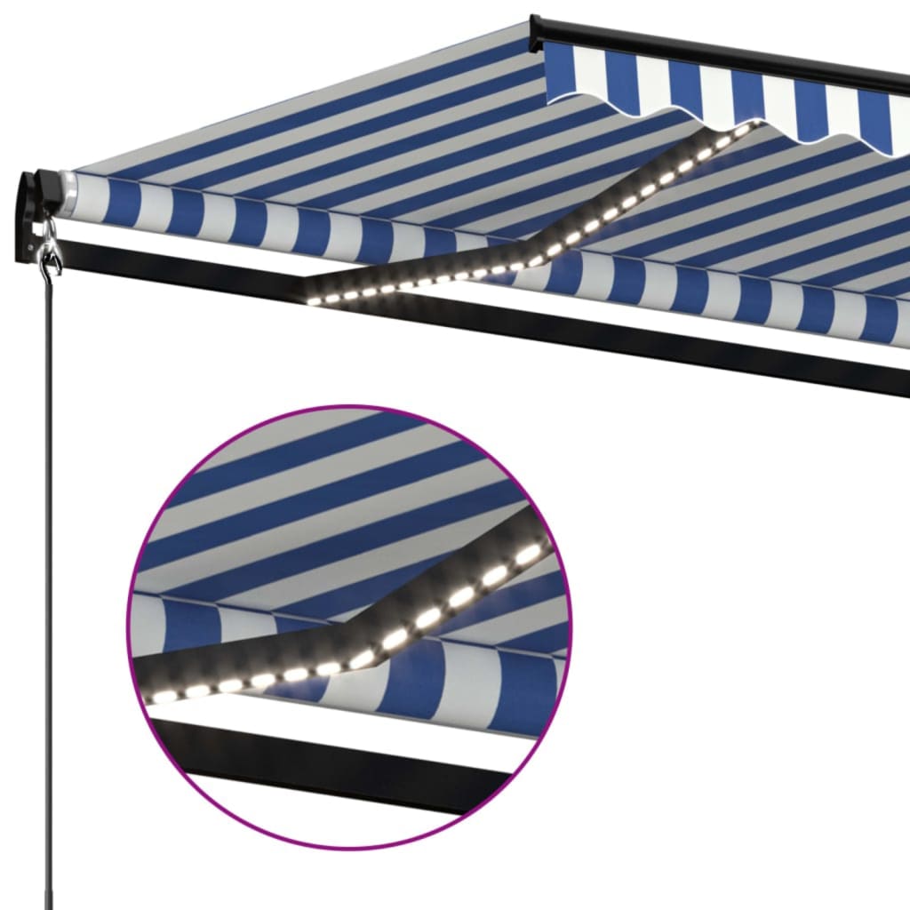 Manual Retractable Awning with LED Lights 400 x 350 cm Blue and White