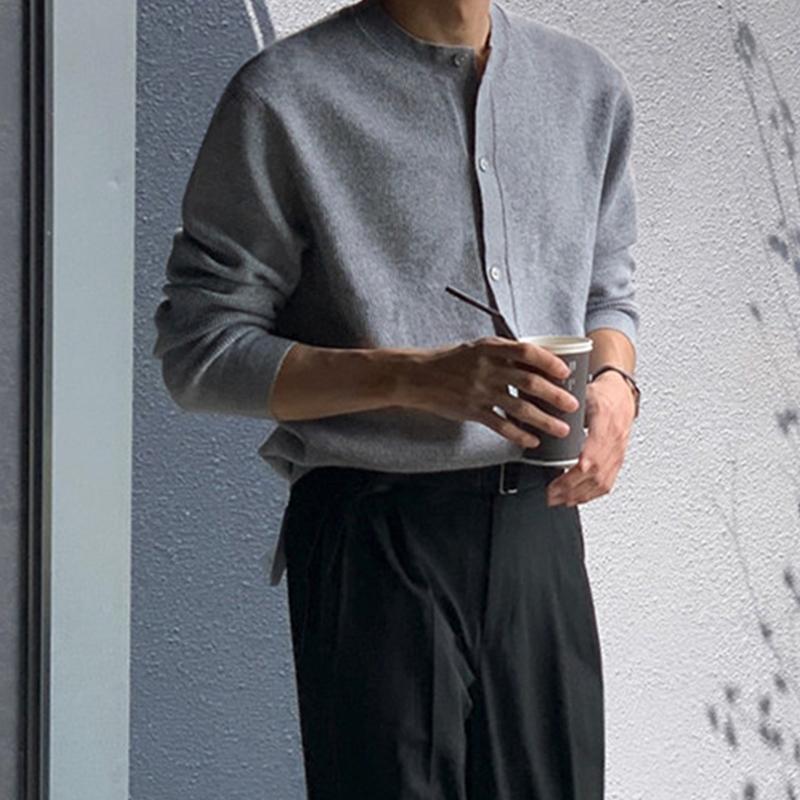Мужской трикотажный кардиган на пуговицах класса люкс, свитер, повседневный длинный рукав, круглый вырез, однотонный, винтажная корейская осенняя одежда