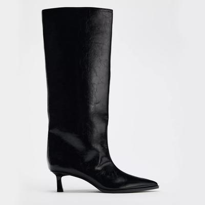 Бла Широкий Голенище Труба Заостренный Носок Каблук Высокий Голенище Брюки Длинные Сапоги Фэйон Рыцарские Сапоги Женские Новые Осень Зима oes