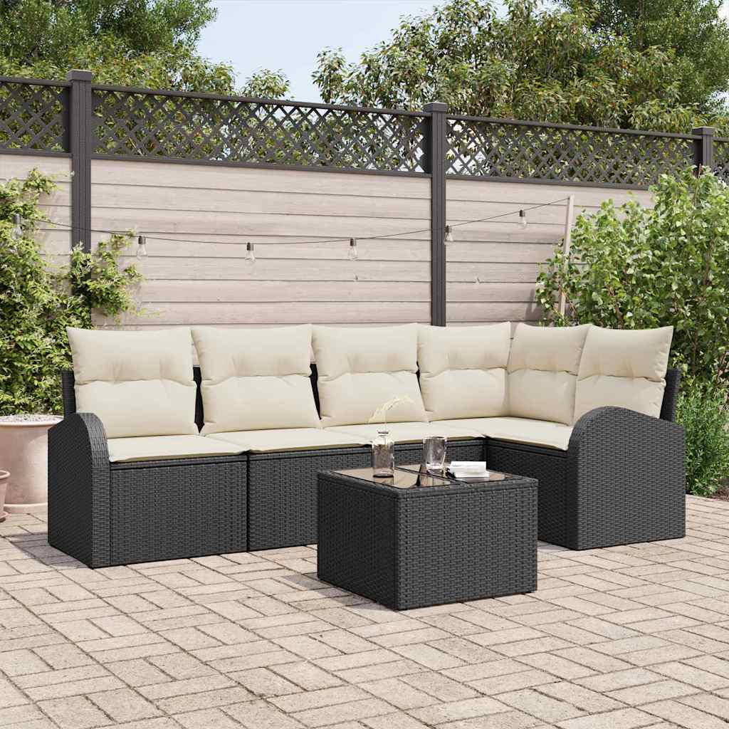 Garden Sofa Set with Cushions 6 pcs Black and White Poly Rattan