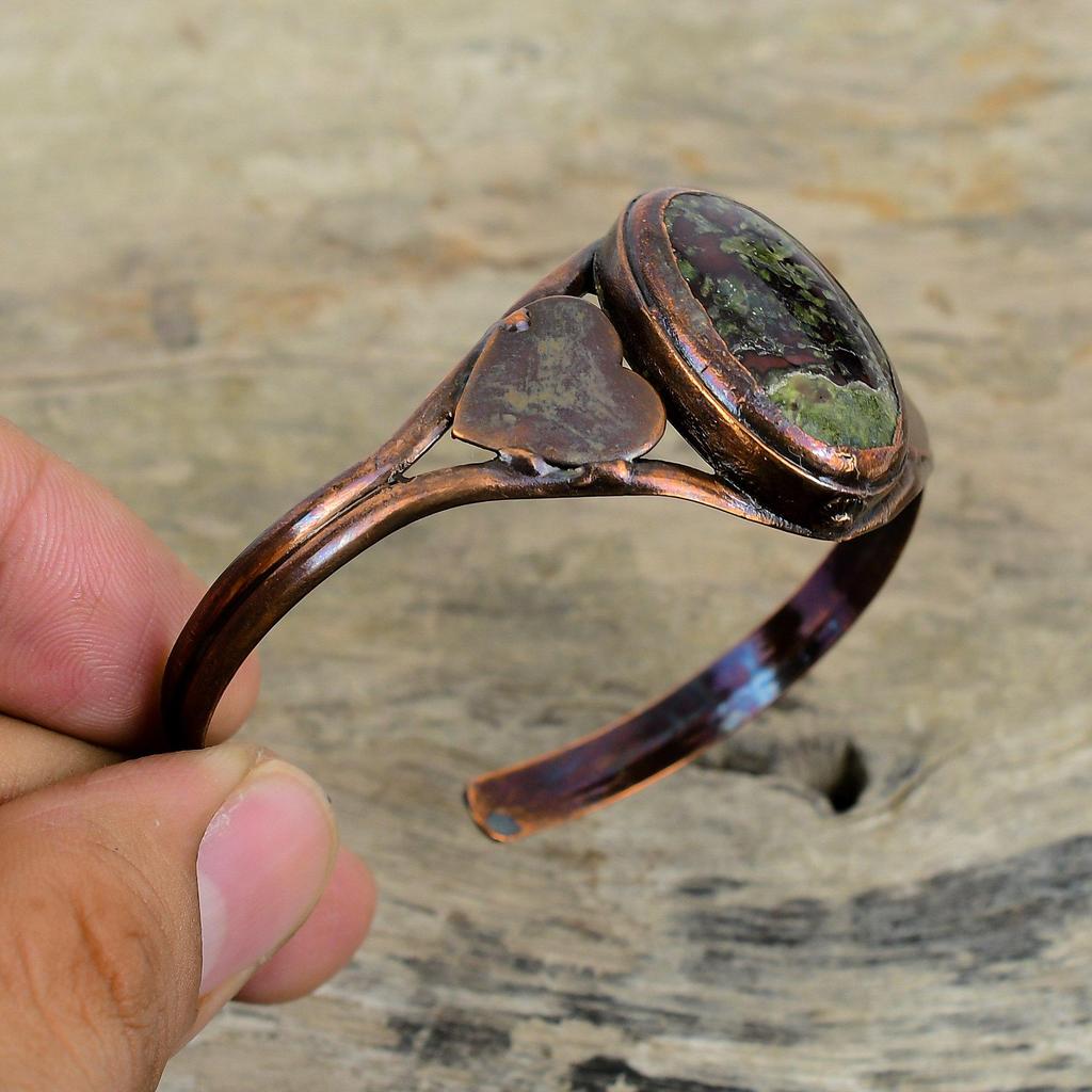 Браслет из драконьей яшмы, гальванопластика, медь, регулируемый браслет-манжета, браслет с драгоценным камнем, гальванопластическое украшение, браслет ручной работы, подарки для женщин