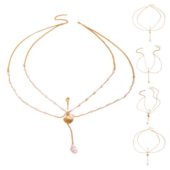 Цепочка на тело Многослойная Двухслойная Цепочка на Тело с Морской Тематикой Имитация Жемчуга Ракушки Морские Звезды Дизайн с Драпировкой