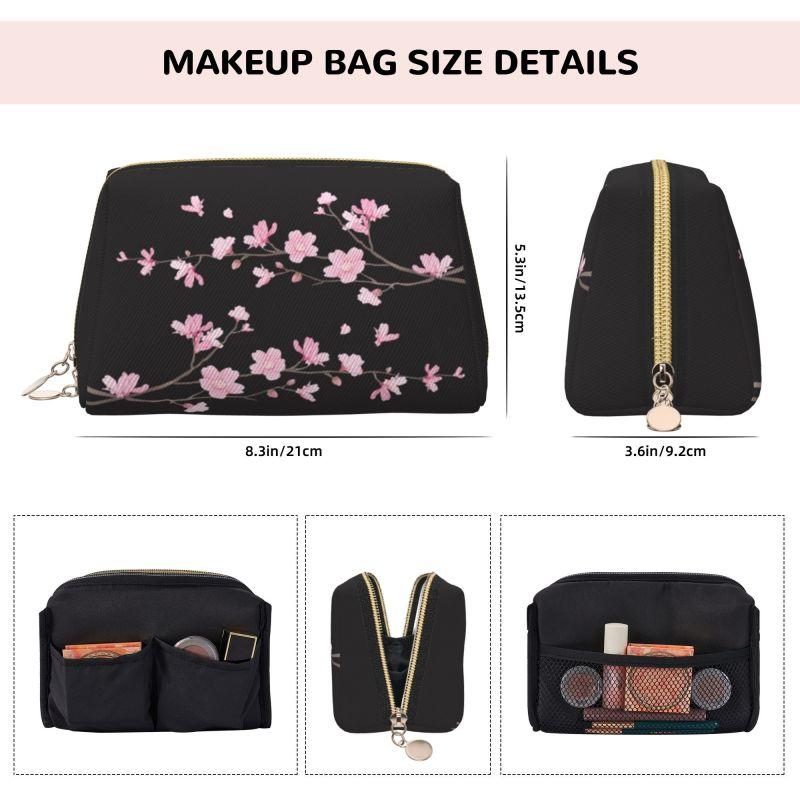 Japanese Sakura Cherry Blossom Leather Makeup Bag Women Foldable Waterproof Travel Storage Pouch Portable Toiletry Cosmetic Bag