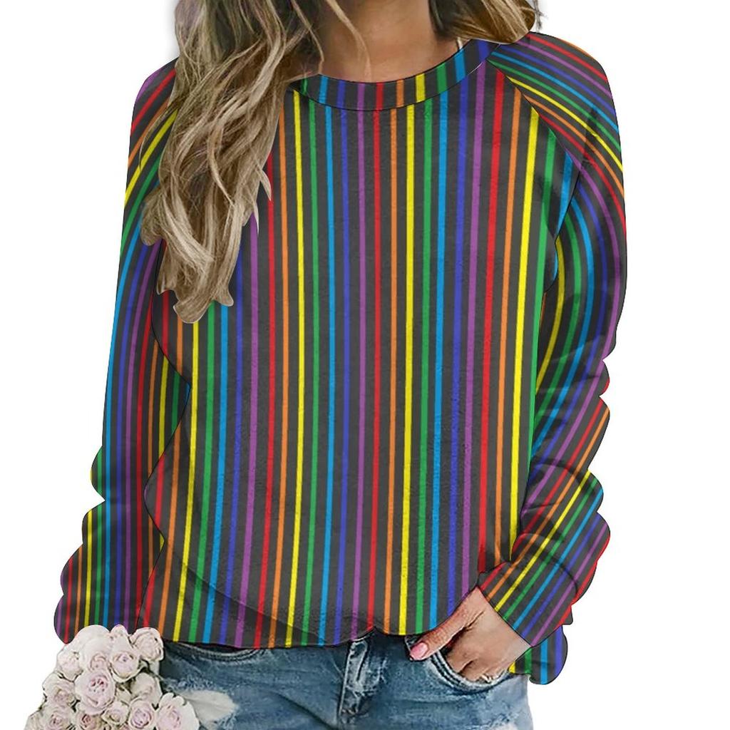 Женская толстовка с капюшоном с принтом в виде радужных полосок и круглым вырезом, с длинным рукавом, симпатичная повседневная толстовка с капюшоном, свободная, большого размера, модная толстовка с капюшоном