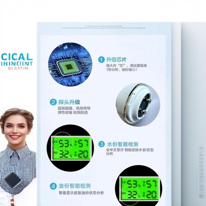 Skin Analyzer Portable Rechargeable LCD Digital Water Oil Moisture Tester for Personal Beauty Care Routine