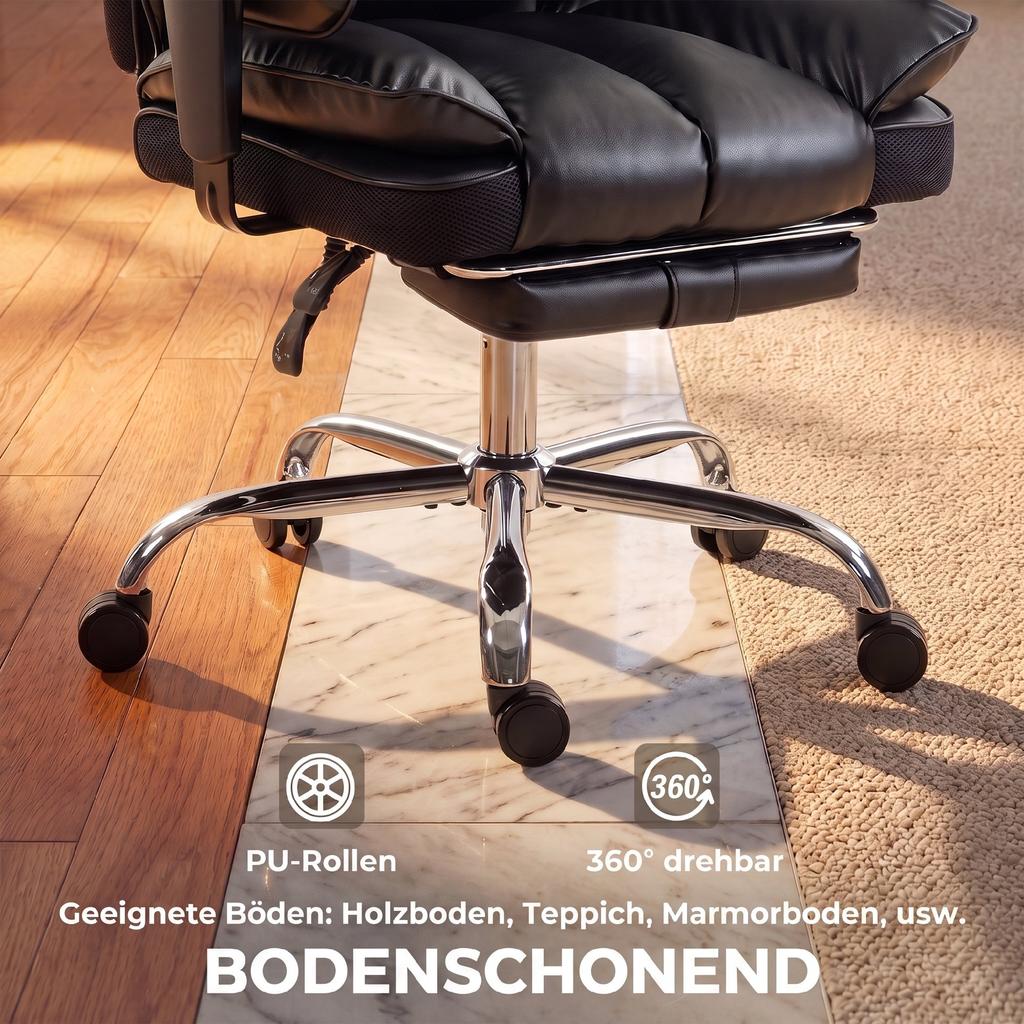 Chef Chair Made Of Artificial Leather Up To 180 Kg Large Office Chair With Pocket Spring Core And Reclining Function Black