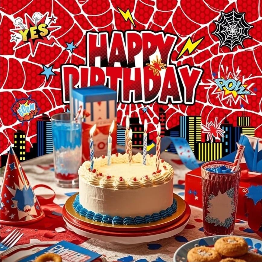 Superhero Spiderman Backdrop Happy Birthday Party Photo Background Banner 4x6 Ft
