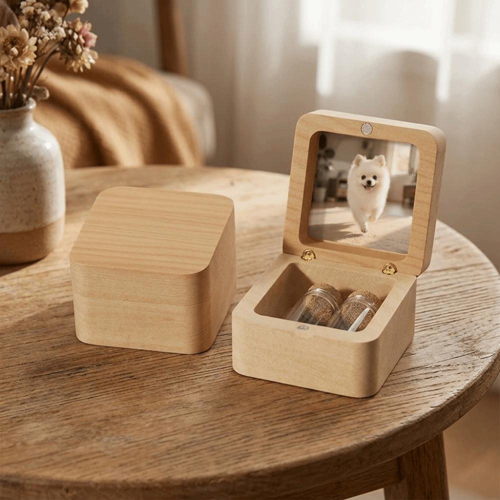 Magnetic Pet Hair Memorial Box Cartoon Memorial Container Wooden Keepsake Box Pet Souvenirs