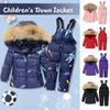 1-6 Years Kids Girls Boys Snow Wear Winter Hooded Puffer Jacket Outerwear and Bib Pants Two Piece Snowsuit Outfits