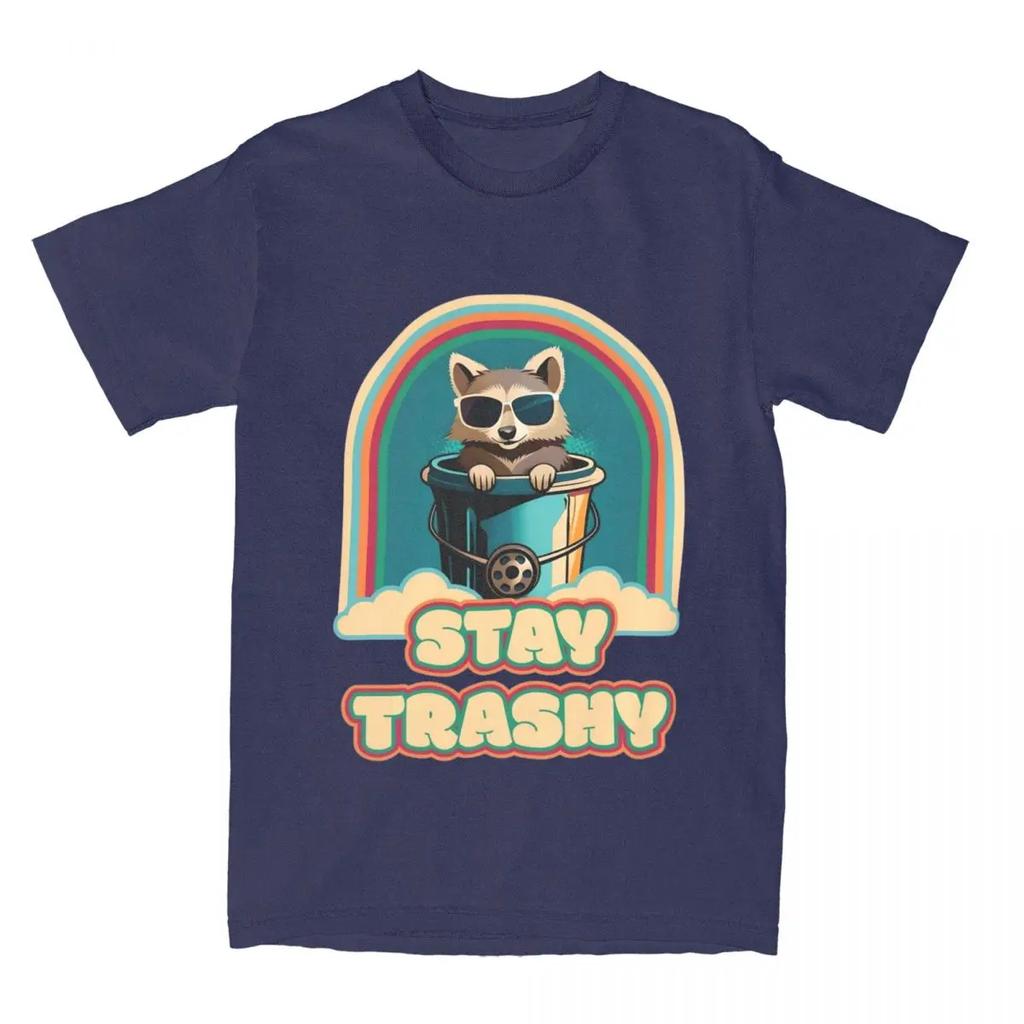 Футболка Fun Happy Raccoon Lover Stay Trashy для мужчин и женщин из чистого хлопка с изображением енотов в мусорном баке, футболки с коротким рукавом, одежда с принтом