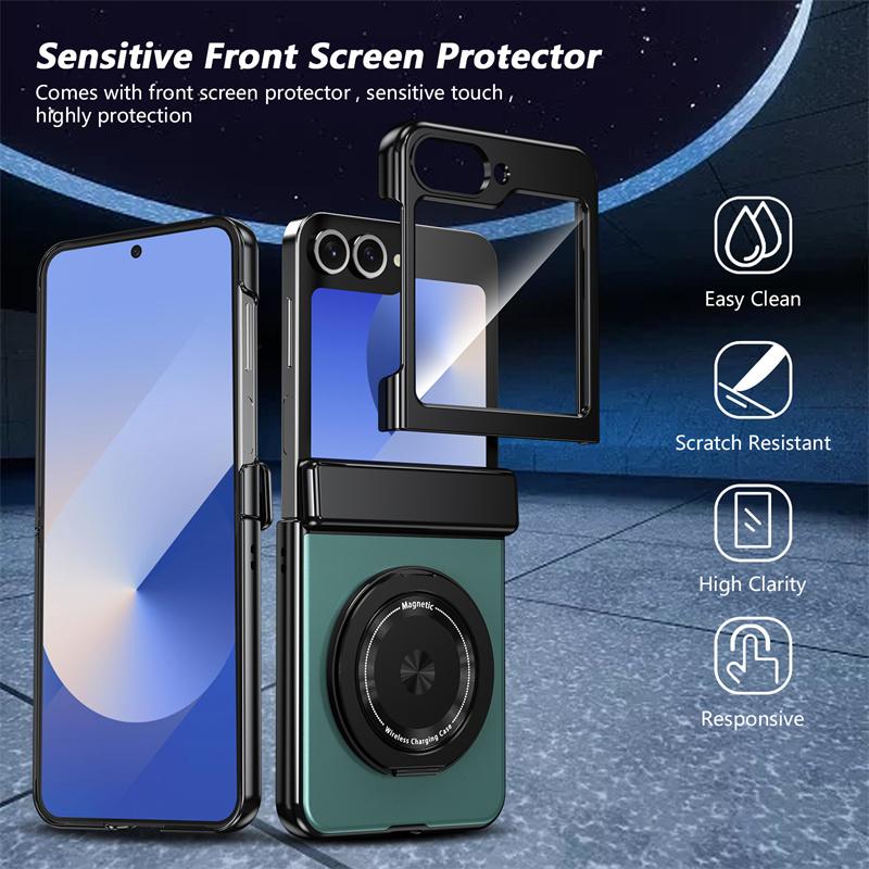 Матовый однотонный чехол для телефона Samsung Galaxy Z Flip 6 5 4 3 Hard Shell Protection Противоударная защитная пленка с держателем