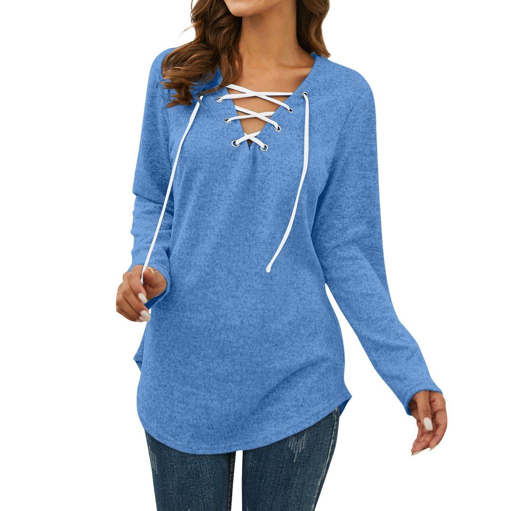 Женский однотонный топ с длинными рукавами и принтом