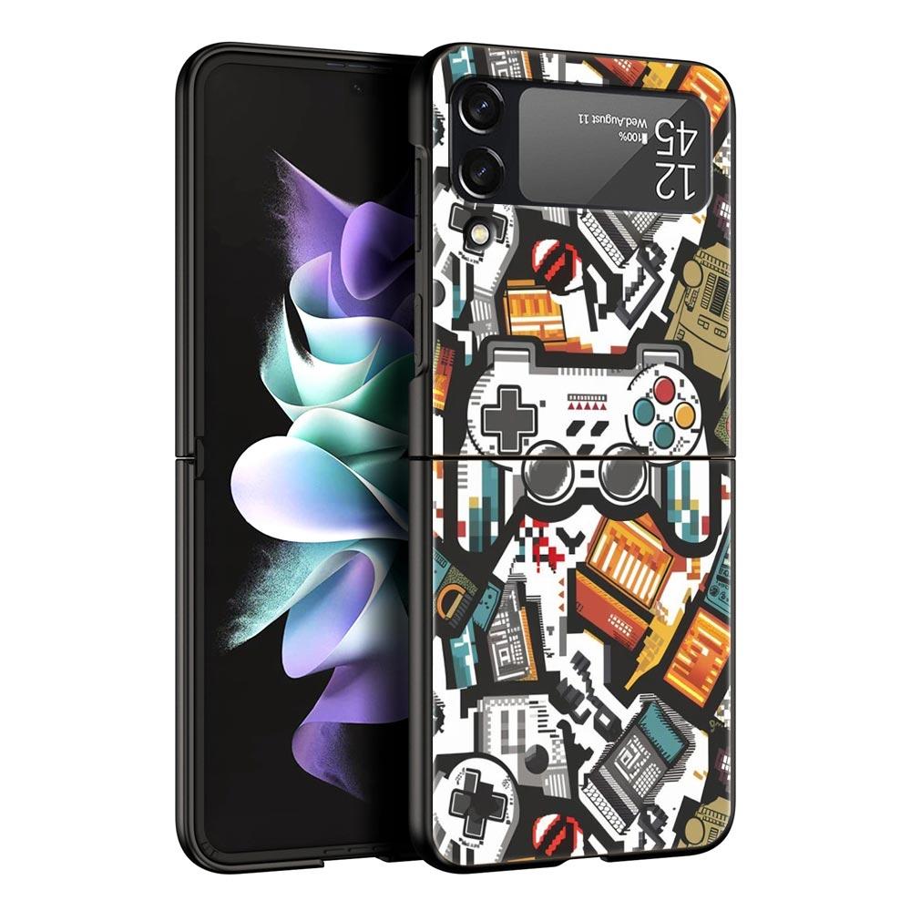 Game Controller Graphic Hard PC Phone Case For Samsung Galaxy Z Flip 7 6 5 4 Black Cover For Galaxy Z Flip 3 Foldable Fundas Bag