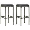 VidaXL 2x Bar Stools with Cushions Counter Seats Bistro Stools Pub Dining Room Restaurant Gray Resin 313441