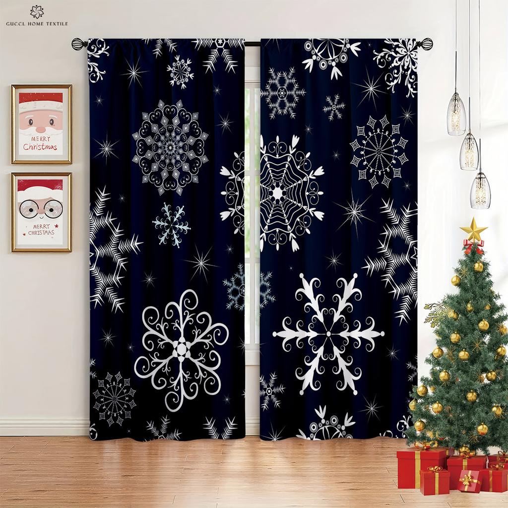 Рождественские шторы, Снежинка, Рождественская елка, Плотные шторы, Спальня, Гостиная, Кабинет, 2 шт.