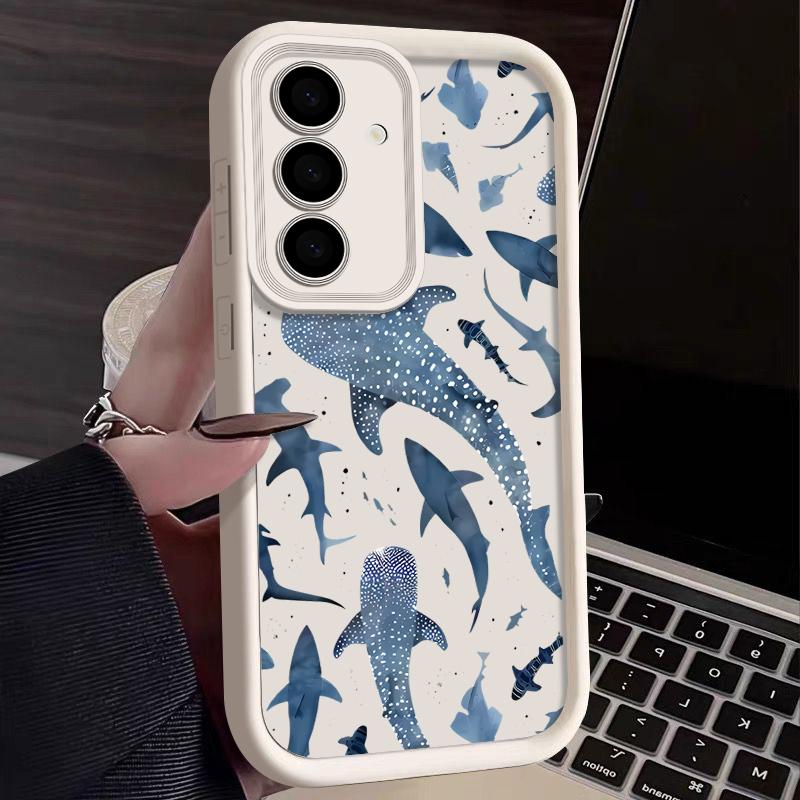 Чехол из ТПУ с принтом акулы и дельфина для Samsung Galaxy A17 A56 A36 A26 A55 A16 A15 A35 A25 5G S25 Edge S22 S23 Ultra S24 FE