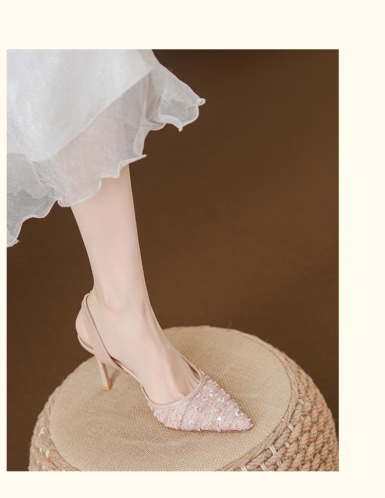 2024 Французские розовые босоножки со стразами и пайетками на шпильке