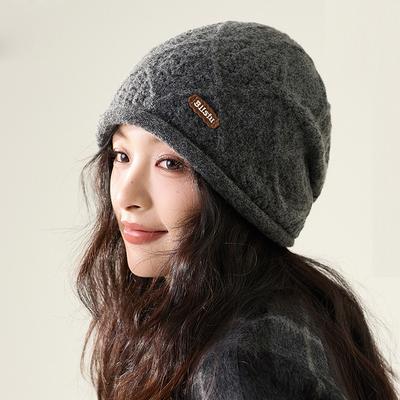 Вязаная шапка Осень Зима Большая голова Шерстяная шапка Теплая шапка