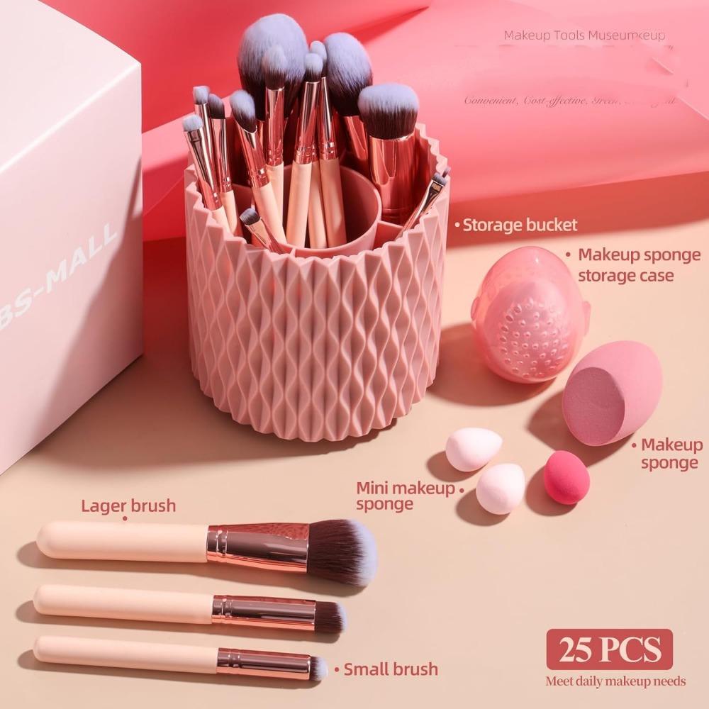 Makeup Brush Combo Set Premium Synthetic Foundation Powder Concealer Eyeshadow 18 Piece Brush Set with 5 Sponges and Sponge Case (Pink)