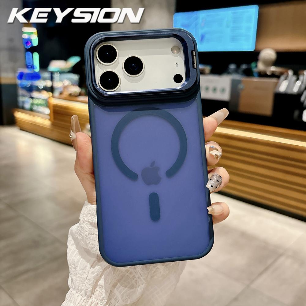 KEYSION Металлический стенд для объектива Чехол для телефона MagSafe для iPhone 17 Pro Max 17 Air Магнитный Прозрачный Матовый ПК+ТПУ Ударопрочный чехол