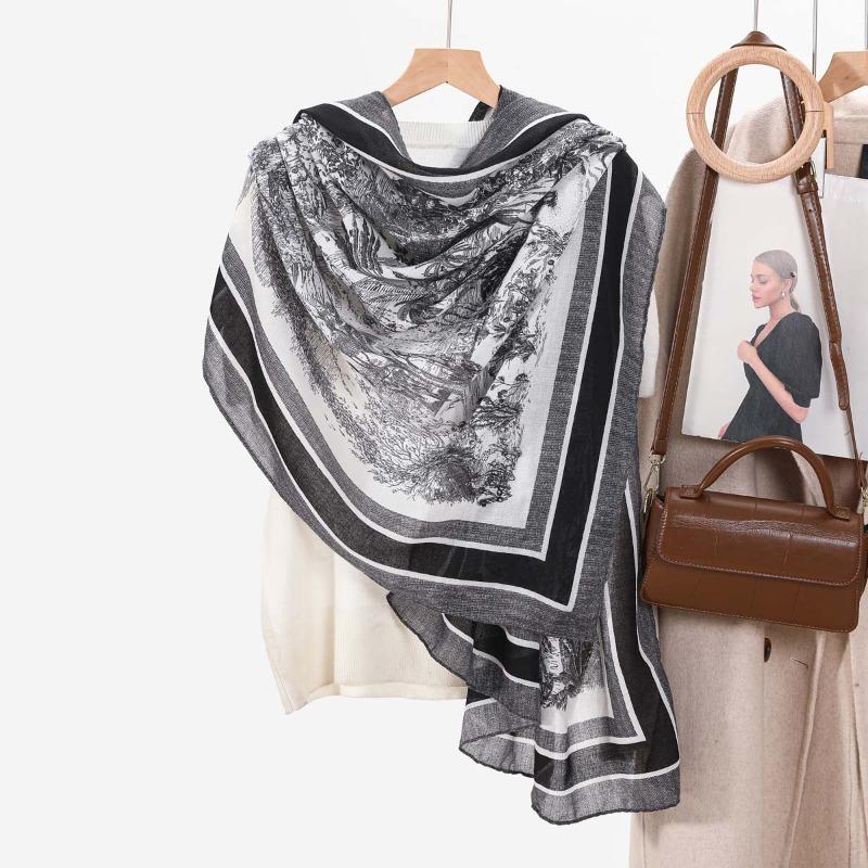 New Cotton and Linen Feel Simple Color Matching Letter O Scarf Fashion Travel Sunscreen Yarn