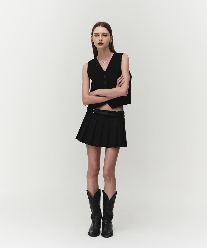 Noir For Woman Wool Pleated Mini Skirt (Black)