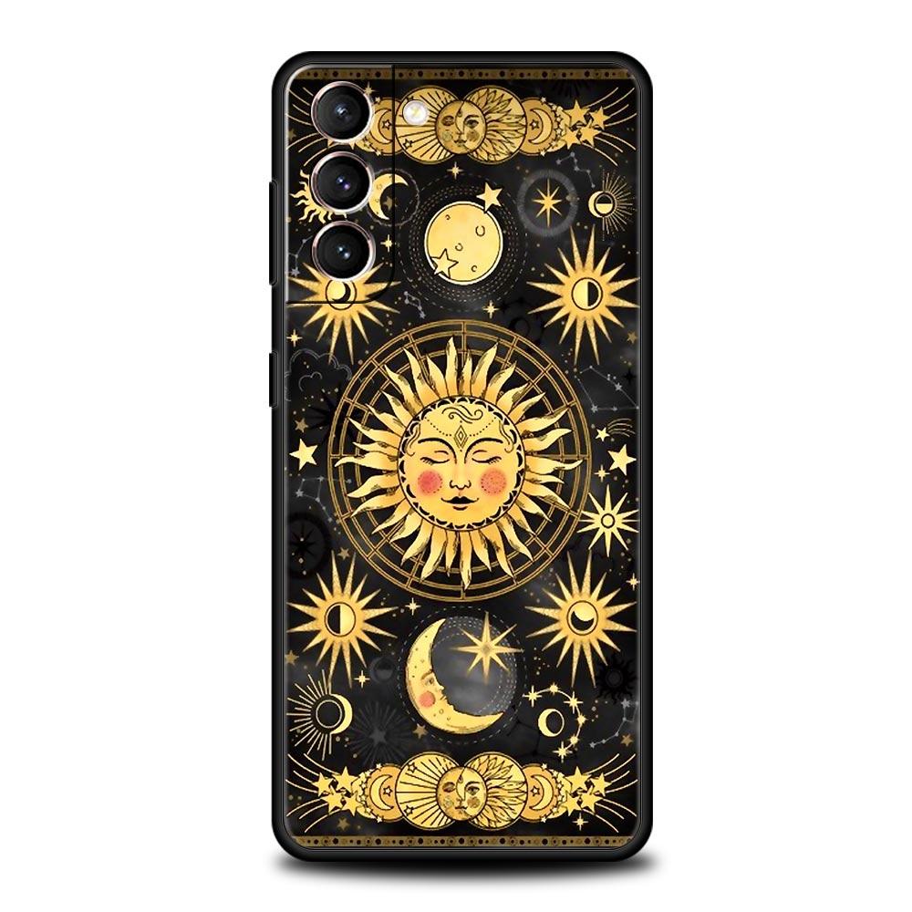 Чехол для телефона Луна Солнце для Samsung Galaxy S26 Ultra S25 Plus S24 FE S23 S22 5G S21 S20 Черный Мягкий