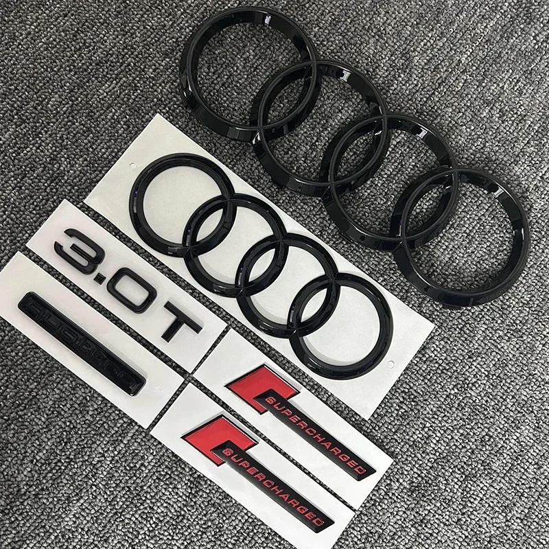 tt A7 4Ring logo ABS Black Car Hood Front Grill Rear Trunk Emblem A7 Sticker Quarrto 3.0T supercharged Emblem For A7 2012-2018