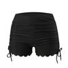 Swimming Trunks with Side Slit Adjustable Drawstring Belt Pleated Solid Color High Waist Swimming Shorts