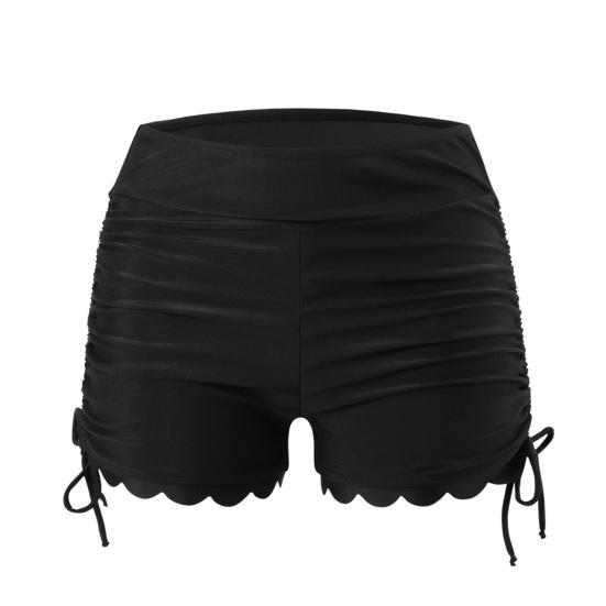 Swimming Trunks with Side Slit Adjustable Drawstring Belt Pleated Solid Color High Waist Swimming Shorts