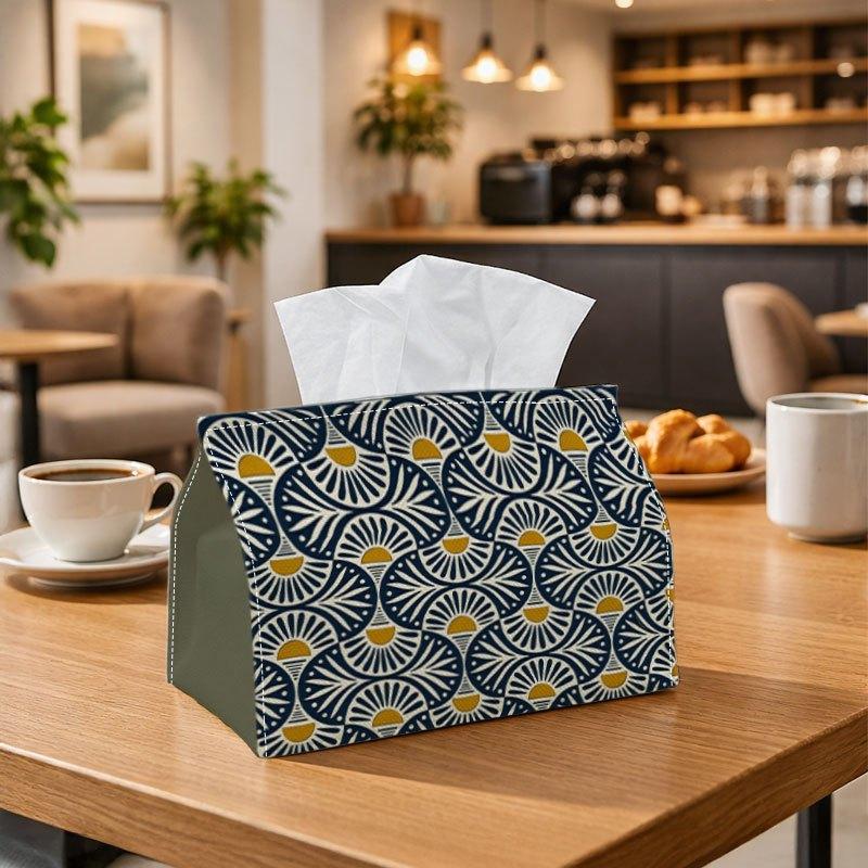 1pc Modern Minimalist Tissue Box Holder with Geometric Fan Pattern - Navy & Suitable for Home Decor, for Use in, Bedroom, Car, Office - Compact Tissue