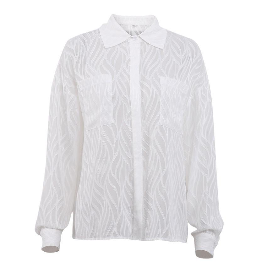 European and American commuter white chiffon jacquard top niche 1116 spring new products women's shirt fashion women's clothing