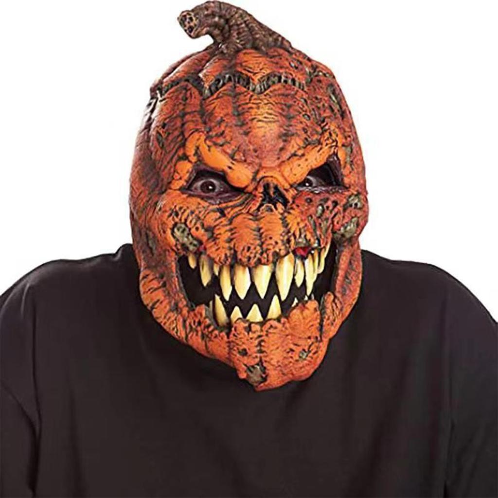 Pumpkin Head Mask for Halloween Latex Material Scary Mouth Design Cosplay Prop for Adults