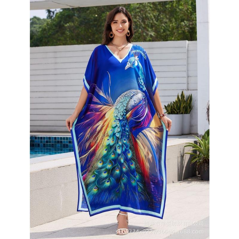 Плюс Размер Женщин Новый Принт Пляжный Свободный Праздничный Платье Бикини Накидка