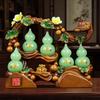 Five Blessings Gourd Statue - Handcrafted Glass Feng Shui Decor with Fortune Toads, Wealth Symbols & Gift Box for Home Office, Housewarming