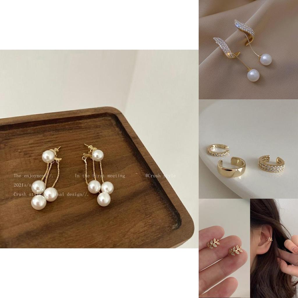 Korean Style Earrings With Classic Metal And Pearl Accents For Women